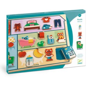 Edukatívne, kreatívne a interaktívne hračky pre deti Drevené edukačné puzzle Dom