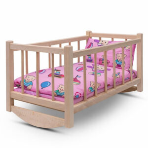 Drevená postieľka-kolíska pre bábiky s obliečkami Baby Mix bears